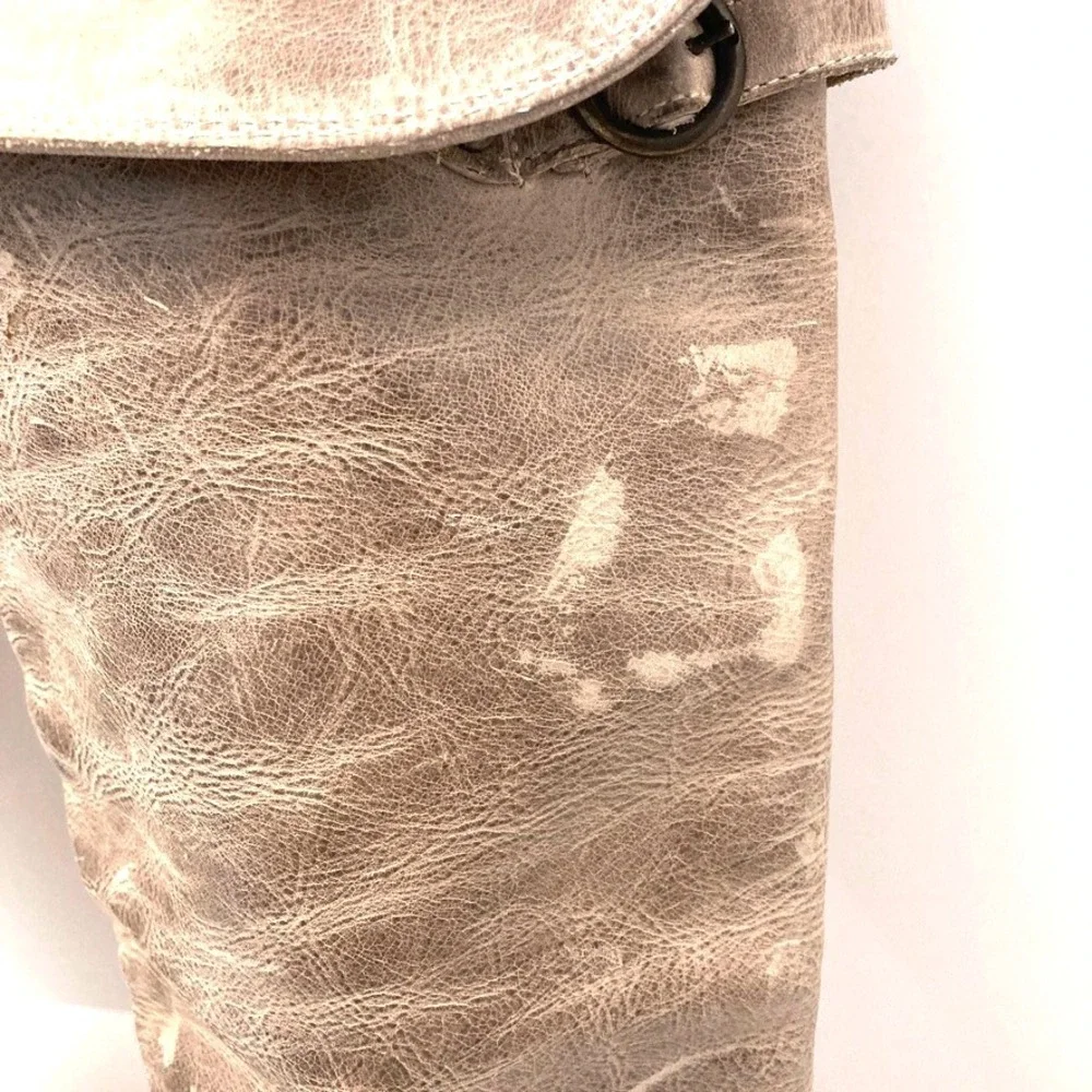 Frye Jane Leather Boots Distressed Taupe Womens 6B‎ 77594 Fold Over Cuff OTK